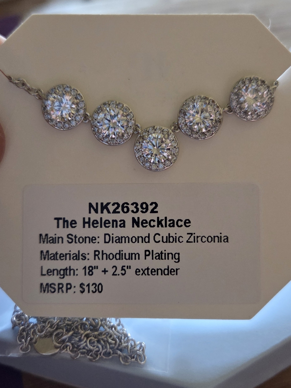 The Helena Necklace by  — Silver Rhodium-Plated CZ Halo Necklace